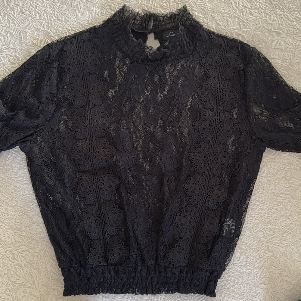 High Neck Lace and Tulle Blouse